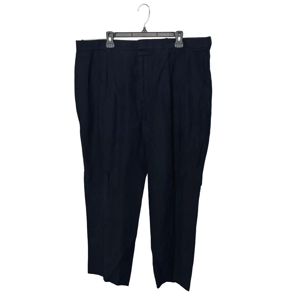 Polo Ralph Lauren Linen Silk Dress Pants Mens 42x30 Navy Pleated Trousers Slacks